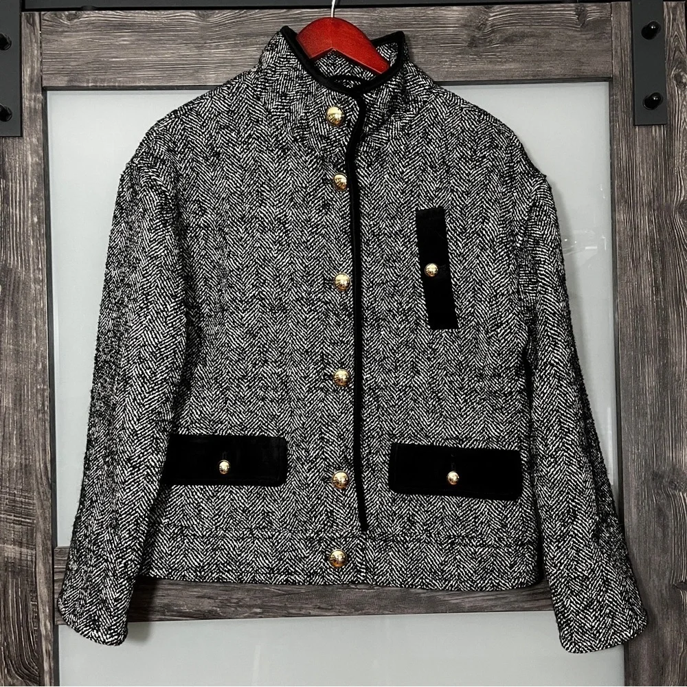 Talbots Boucle Herringbone Jacket Woven in Italy Women's MP Career Mob Wife - Picture 2 of 13